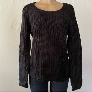 Planet Gold Sz Medium Black Destructed Pullover Knit Sweater Long Sleeve Zipper